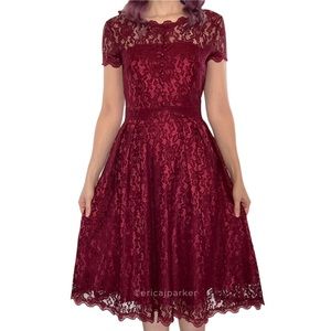 Angerella NWT Retro Lace A-Line Midi Dress Wine Red Size Small